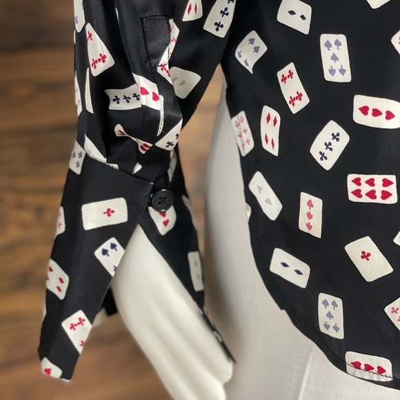Equipment | Annelie Playing Cards Print Button Down Satin Top Playing Cards Silk - Picture 9 of 16